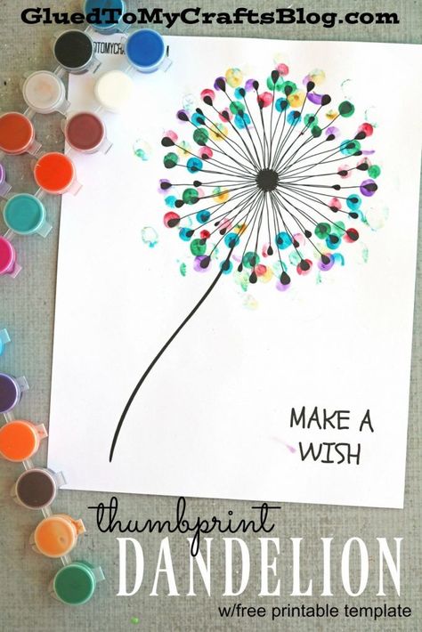 Thumbprint Dandelion - Kid Craft - this idea would be a great gift for a teacher or a DIY project for grandparents! Thumbprint Dandelion, Printable Diy Crafts, Kid Craft, Crafty Kids, Spring Art, Childrens Crafts, Cane Corso, Preschool Art, Dog Show