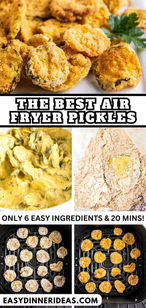 BEST Air Fryer Fried Pickles are crispy on the outside, soft and juicy on the inside, and have all the great flavor of deep fried pickles! The perfect party appetizer ready in 20 minutes with just 6 ingredients! Bonus: They are healthier and easier to make than regular deep fried pickles! Fried Pickles In The Air Fryer, Best Fried Pickles Recipe Air Fryer, Fried Pickles Stove Top, Gluten Free Deep Fried Pickles, Fried Pickles Baked, Airfryer Fried Pickles, Homemade Fried Pickles In Air Fryer, Air Fryer Fried Pickles Easy, Deep Fried Pickles Air Fryer