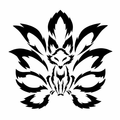 Nine Tail Fox Tattoo, 9 Tailed Fox Tattoo, Nine Tailed Fox Tattoo, Nine Tails Tattoo, Nine Tailed Fox Naruto, Fox Symbol, Etching Patterns, 9 Tailed Fox, Sketchy Tattoo