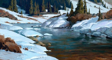 Scott Christensen, Clyde Aspevig, River Drawing, Frozen River, Fantasy Town, River Painting, Drawing Wallpaper, River Art, Beer Design