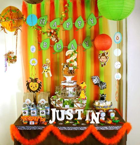 Baby Safari Birthday Party Ideas | Photo 5 of 35 Baby Safari Birthday Party, Safari Birthday Party Ideas, Party Planning 101, Jungle Theme Birthday Party, Jungle Theme Birthday, Jungle Safari Party, Main Table, Safari Birthday Party, Safari Birthday