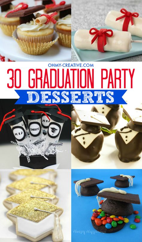 Create a spectacular graduation party dessert table with these 30 Graduation Party Desserts from the senior in high school to the preschool graduation! Desserts For Graduation, Desserts For Graduation Party, Graduation Party Dessert Ideas, Graduation Party Dessert Table, Graduation Party Dessert, Party Dessert Ideas, Dessert Table Graduation, Graduation Party Desserts, Graduation Treats