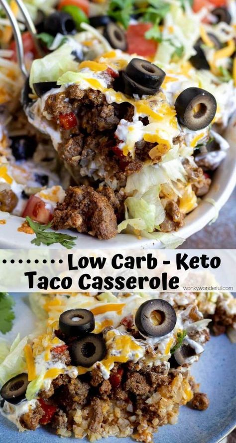 This Low Carb Taco Casserole Recipe is the perfect dinner idea for anyone trying to eat low carb or Keto. A satisfying meal that is quick, easy and nutritious. Make rice to serve on the side and this will be a family favorite weeknight dinner! #tacotuesday #tacorecipes #tacocasserole #ketorecipes- low carb califlower recipes - low carb recipies - recipes low carb - keto dinner - clean keto recipes Low Carb Califlower Recipes, Low Carb Taco Casserole, Keto Taco Casserole, Loaded Burger, Burger Bowls, Low Carb Taco, Dinner Keto, Beautiful Breakfast, Low Carb Tacos