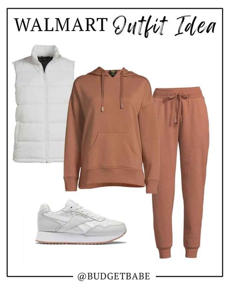 Athleisure Outfits Walmart, Winter Leisure Outfits, Walmart Sweatpants Outfit, Casual Walmart Outfits, Jogger Outfits Winter, Walmart Outfit Ideas, Walmart Fall Fashion 2023, Comfy Casual Outfits Lazy Days, Running Errands Outfit Winter