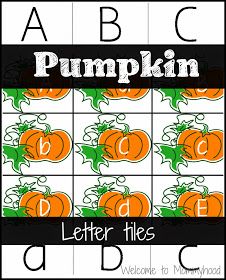 Preschool pumpkin activities: pumpkin letter matching {Welcome to Mommyhood} Preschool Pumpkin Activities, Preschool Pumpkin, Toddler Thanksgiving, Montessori Printables, Pumpkin Activities, Fall Lessons, Letter Tiles, Letter Identification, Preschool Fine Motor