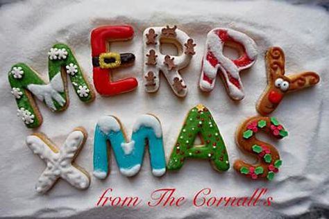 Tara Cornall:  Merry Christmas alphabet cookies.  ♡♡♡♡♡ Letters On Cookies, Alphabet Cookies Decorated, Christmas Cookies With Names, Cookie Fonts Royal Icing, Christmas Cookie With Name, Decorated Christmas Sugar Cookies, Letter Cookie, Letter Cookies, Christmas Fondant