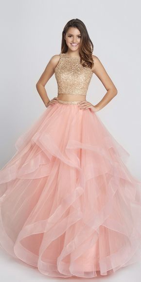 Cute Two Piece Tulle Ball Gown - Ellie Wilde - EW117156 - $450.00 Princess Attire, Tulle Outfit, Western Gowns, Metallic Prom Dresses, Gold Prom Dress, Ballroom Costumes, Spring Formal, Gold Prom, Moroccan Fashion