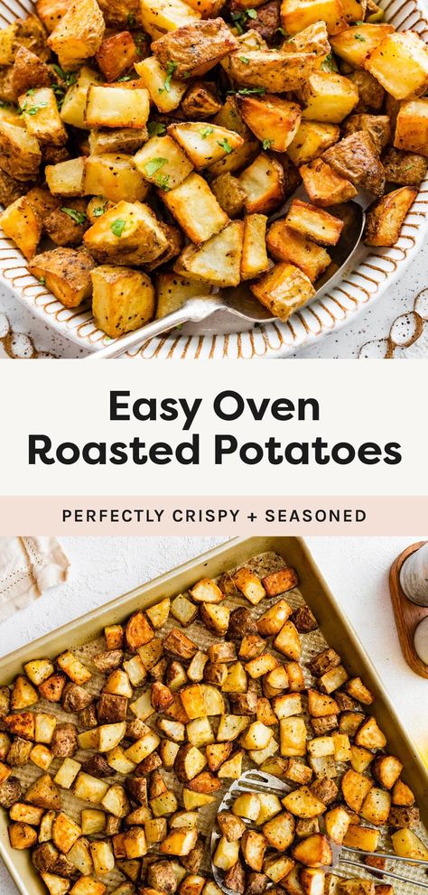 Make the best crispy oven roasted potatoes with just a few simple ingredients! They're the perfect side dish for any meal and can be customized with different seasonings. Cook Potatoes In Oven, Oven Baked Potatoes Recipes, Roasted Yellow Potatoes, Oven Potato Recipes, Crispy Potatoes In Oven, Easy Oven Roasted Potatoes, Crispy Oven Roasted Potatoes, Small Potatoes Recipe, Toasted Potatoes