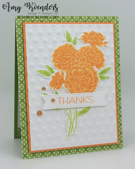 Stampin Up Marigold Moments, Green Cards, Marigold Moments Stampin Up Cards, Sketch Challenge, Marigold Moments, Su Cards, Marigold Flowers, Fragrant Flowers, Hand Stamped Cards