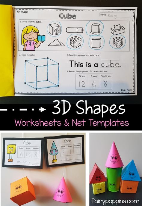 2d And 3d Shapes Activities, 3d Shapes Nets, Shape Activities Kindergarten, 3d Shapes Activities, 3d Shapes Worksheets, Shape Activities, Shapes Kindergarten, Geometry Activities, 2d And 3d Shapes