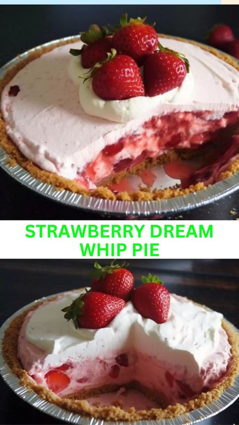 Indulge in the divine with our Strawberry Dream Whip Pie recipe. A luscious blend of strawberries and dreamy whip, creating a heavenly dessert experience. Try it today! Strawberry Dream Whip Dessert, Strawberry Whipped Cream Pie, Dream Whip Pie, Strawberry Pie With Whipped Cream, Dream Whip Recipes, Strawberry Cool Whip Pie, Fresh Strawberry Pie Recipe With Jello, Shoneys Strawberry Pie Recipe, Strawberry Jello Pie Cool Whip