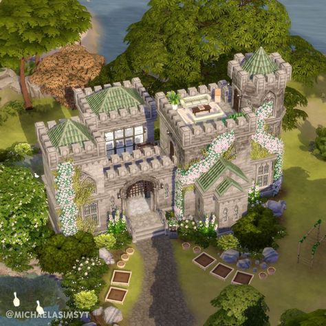 Florist’s Castle 💐 A small castle owned by a family of 4 sims, who renovated it. The main building has the main living spaces and the master bedroom, while the small tower has two bedrooms for the kids. No CC and Maxis Match the sims 4 house exterior || the sims 4 exterior || the sims 4 house || the sims 4 house ideas || sims 4 houses || sims 4 house plans #thesims4 #simshouse #simsbuild #showusyourbuilds #sims4maxismatch #sims4housebuild #simshome #dreamhouse #sims Sims 4 House Ideas, Small Castle, Castle Exterior, Sims 4 House, Sims 4 Speed Build, Castle Estate, Sims 4 House Plans, Family Of 4, The Sims 4