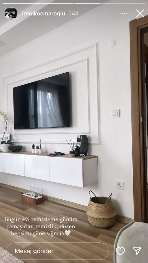 Panelled Wall With Tv, Tv Molding Wall, Wall Molding Tv Unit, Wall Molding Living Room Tv, Tv Wall Moulding, Apartment Bathroom Design, French Style Living Room, Tv Wall Ideas, Open Living Room Design