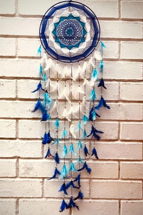 Buy your own dream catcher at affordable price. Dm us for any queries. Blue And White Dream Catcher, White Dream Catcher, Blue Dream Catcher, White Sky, Blue Dream, Dreamcatchers, Dream Catchers, Crafts To Do, Sky Blue