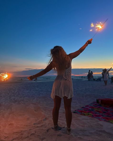 where else would i be on the 4th? Sparklers On The Beach, Beach Sparklers, Fourth Of July Beach, 4th Of July Pics, 19th Bday, Beach 2024, Summer Mood, 4th July, Sunset Pictures