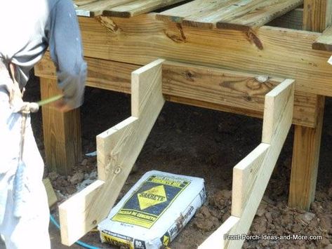 How To Build Porch Steps, Building Deck Steps, Build A Porch, Diy Stairs Outdoor, How To Build A Porch, Front Porch Stairs, Front Door Steps, Front Porch Steps, Porch Stairs