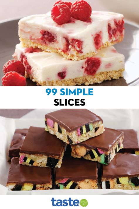 There’s nothing complicated about these basic treats. They’re easy to make (or bake) and everyone loves them, from classic oat slices to shortbread to few-ingredient savoury versions. Tray Bakes Recipes, Muffin Tray Recipes, Tray Desserts, Savoury Dessert Ideas, Simple Slices, Tray Bake Recipes Dessert, Savoury Loaf, Savoury Biscuits Recipes, Easy Slices