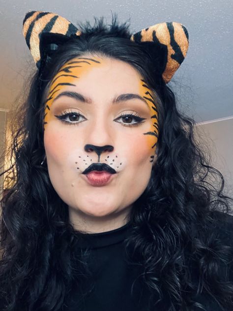 Easy Tiger makeup Easy Tiger Costume, Tiger Face Painting Easy, Animal Makeup Looks Easy, Zoo Animal Makeup, Animal Halloween Makeup Easy, Tiger Make Up Woman, Lemur Face Paint, Tigger Makeup Halloween, Face Painting Tiger Easy