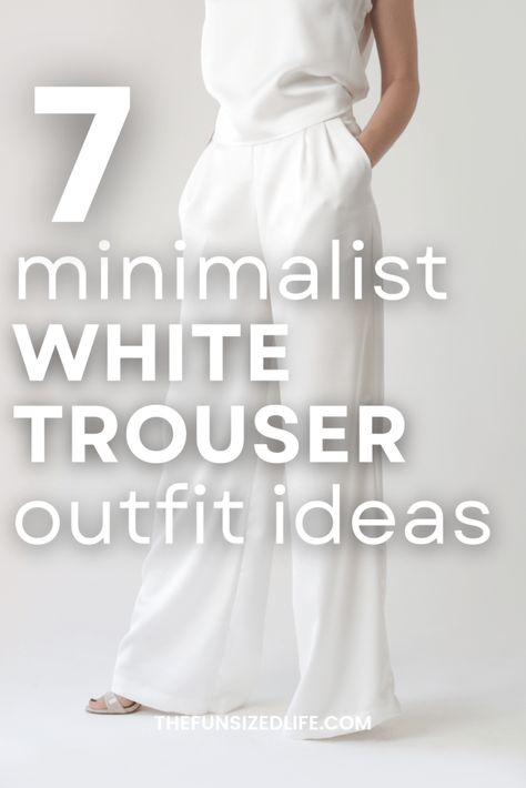 Need outfit ideas for your white wide leg trousers? Here are the top styling ideas from Pinterest for your minimalist wardrobe. White Top And Trousers Outfit, White Wide Leg Outfit, White Dress Pants Outfit Classy, White Wide Leg Pants Outfit Casual, White Wide Leg Trousers Outfit, Cream Trouser Outfit Women, White Trousers Outfit Winter, White Trousers Outfit Classy, Wide Leg Pants Outfit Dressy