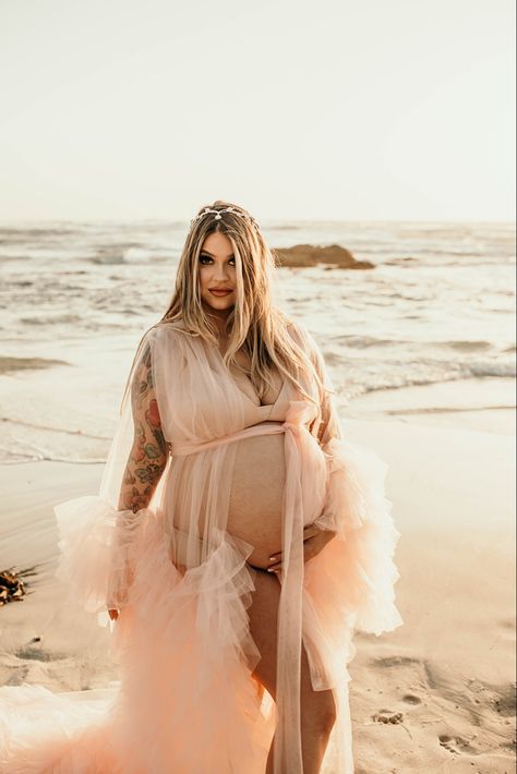 Beach maternity pregnancy shoot photos sunset ocean tulle robe boho romantic tattoos Tulle Maternity Dress Photoshoot Beach, Tulle Maternity Dress Photoshoot, Pregnancy Maternity Photos, Maternity Dress Photoshoot, Romantic Tattoos, Tulle Maternity Dress, Milk Bath Maternity, Milk Bath Photography, Photos Sunset