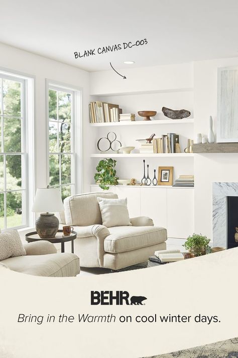 Blank Canvas’ cozy neutral hue adds a touch of comfort to any space. Behr Palette, Blank Canvas Behr, Behr 2023, Behr Blank Canvas, Family Room Remodel Ideas, Tan Paint Colors, 2023 Color Of The Year, House Paints, Farmhouse Kitchen Colors