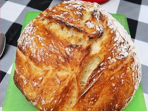 Crusty No-Knead Bread — Frugal Fit Mom 4 Ingredient Bread, No Knead Crusty Bread, Crusty Bread Recipe, Dutch Oven Bread, Knead Bread Recipe, Active Dry Yeast, Knead Bread, Croutons Homemade, Bowl Cover