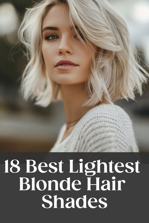 A woman with short, light blonde hair showcasing one of the best light blonde hair shades. Stylish Blonde Hair, Ultra Light Cool Blonde Hair, Types Of Platinum Blonde Hair, Platinum Blonde Grow Out, How To Ask For Blonde Hair, Icy Beige Blonde Hair, Champagne Hair Color Blonde, Bright Blonde Hair With Root Tap, Bright Vanilla Blonde Hair