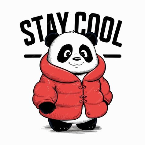 Premium Vector | A panda wearing a red jacket that says stay cool Tshirt Printing Design, Packaging Labels Design, Boys Set, Graphics Designer, Wearing Red, Cartoon Illustration, Stay Cool, Red Jacket, Label Design