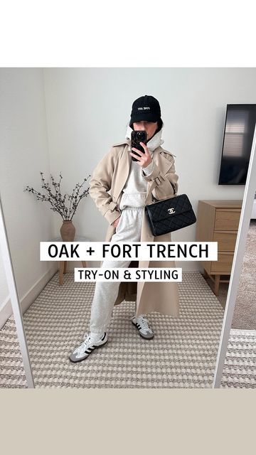 Sweatpants And Trench Coat Outfit, Oak And Fort Trench Coat, Oversized Trench Coat, Trench Coat Outfit, Oak And Fort, Coat Outfit, Coat Outfits, Try On, Capsule Wardrobe