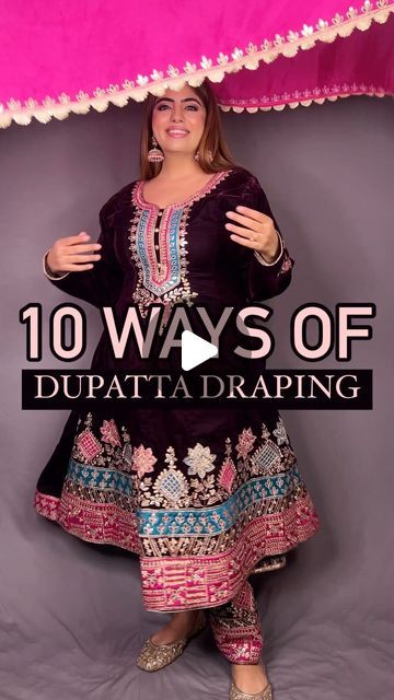 How To Style Dupatta On Suit, Dupatta Draping Styles For Suits, Dupatta Draping Styles On Salwar Suit, Punjabi Style Dupatta Draping, Dupatta Styling On Suit, How To Style Dupatta, Chunni Draping On Suit, Indian Fashion 2024, How To Wear Dupatta On Suit