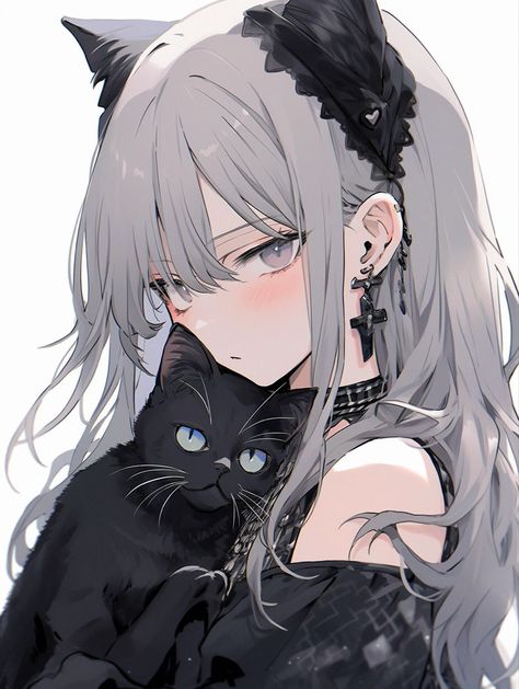 Anime People Drawings, Anime Wolf Drawing, Evil Anime, Cute Anime Chibi, Anime Wolf, Anime Cat, Digital Art Anime, Cartoon Profile Pics, Black Cats