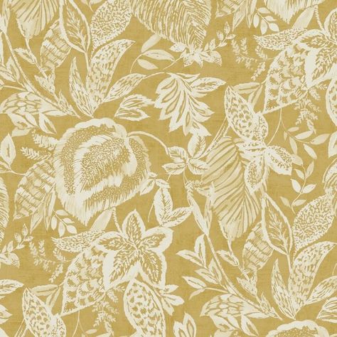 Grandeco | Mae Boho Garden Wallpaper | Ochre Yellow or Terracotta Grey And Cream Wallpaper, Stair Balustrade, Mustard Bedroom, Ochre Wallpaper, Glass Stair, Bronze Wallpaper, Jungle Thema, Mustard Wallpaper, Wallpaper Flower