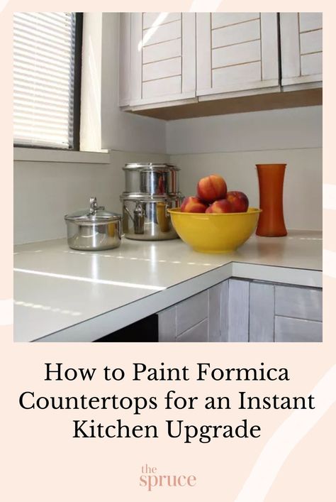 Painting Formica countertops updates their style and color without the high cost of replacement. Learn step-by-step how to paint Formica countertops. #diykitchenupgrade #diykitchencountertopupgrade #homerenoideas #easyhomerenoprojects  #homedecorideas #remodeltips #renovationideas #thespruce Can You Paint Formica Cabinets, Update Formica Countertops Diy, Painted Formica Countertops, How To Paint Formica Countertops, Can You Paint Formica, Paint Formica Countertops, Painting Formica Countertops, Paint Formica, Painting Formica