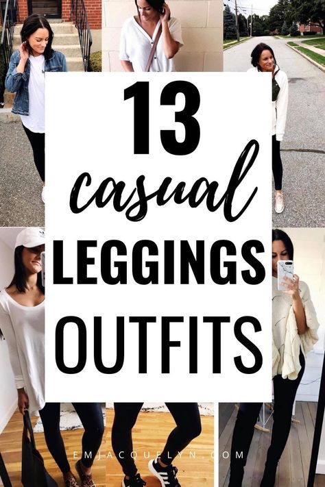 13 Ways to wear leggings for fall | Casual leggings outfit Casual Summer Outfits With Trainers, Leggings Walking Outfit, Cute Casual Leggings Outfit Fall, Leggings With Ankle Socks, Shirts That Go With Leggings, Casual Outfits For Women Leggings, Black Leggings Outfit Fall Plus Size, Leggings And A Sweater, Let Her Leggings Outfit