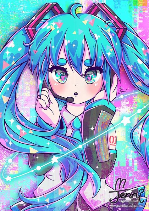 Drawing Animals Cute, Jenni Illustrations, Girl Chibi, Miku Hatsune Chibi, Ideas For Drawing, Drawing Animals, Cute Kawaii Animals, Miku Hatsune, Cute Animal Drawings Kawaii