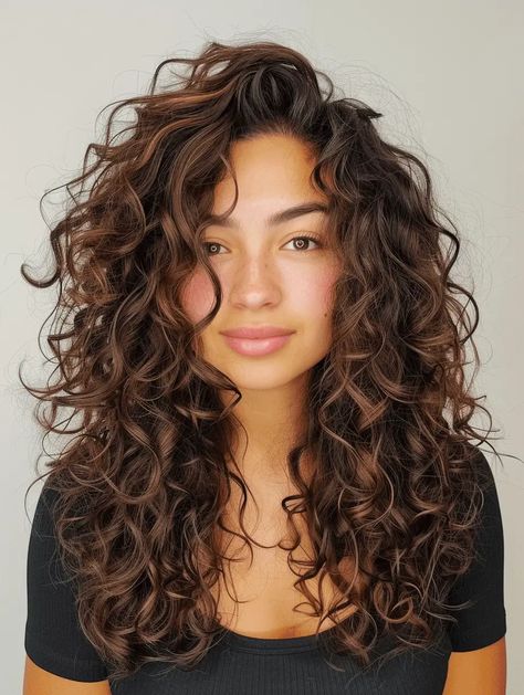 Long Length Curly Hairstyles, Haircuts For Medium Curly Hair Layered, Dark Curly Hair With Bangs, How To Style Bangs With Curly Hair, Shag Hairstyles Curly Hair, Curly Hair 2024, Curly Haircut Styles, Long Curly Haircuts With Layers Natural Curls, Long Curly Layered Hair