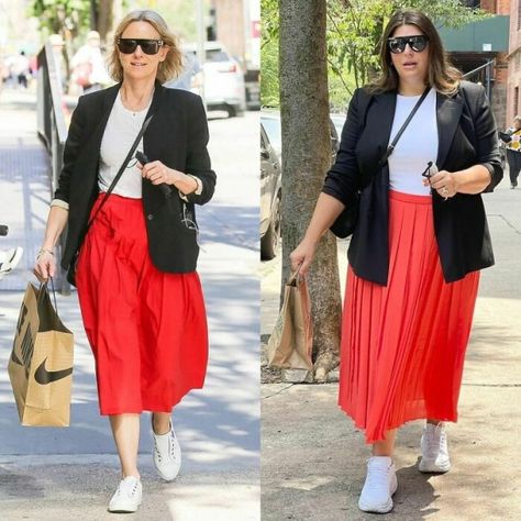 A plus-size blogger copies celebrity stylings to show that anyone can wear anything Dress Like Celebrity, Blazer With Skirt, Apple Body Shape Fashion, Katie Sturino, Outfits Gorditas, Blazer Outfits Casual, Pentecostal Fashion, Look Plus Size, Smart Casual Outfit