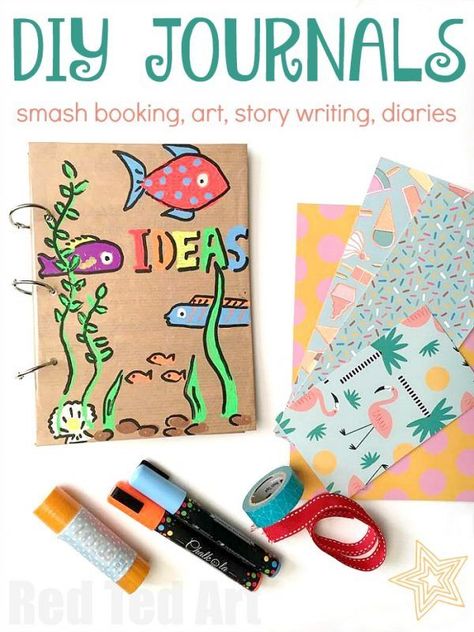 How to make a DIY Journal Tutorial. These journals are fun to make and a great as Smash Books, Art Journals, for story writing, sketckbooking or keeping as a diary! Love DIY journals #journals #artjournal #scrapbook #recycled #backtoschool #schoolsupplies #forteens Carnival Stalls, Kids Sketchbook, Diy Journals, Friends Book, Dysgraphia, Writing Books, Journal Diy, Round Robin, Smash Books