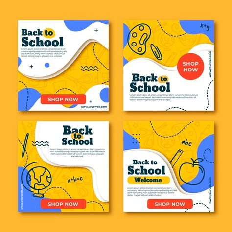 Flat back to school instagram posts | Free Vector #Freepik #freevector #school #books #design #education Photoshop Poster Tutorial, Poster Design Kids, School Instagram, Abc School, Education Poster Design, Banner Design Inspiration, Education Templates, Instagram Template Design, Education Design