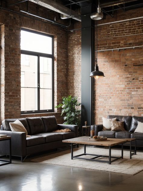 Industrial Aesthetic, Bohemian Living Rooms, Vintage Industrial Decor, Industrial Living, Industrial Livingroom, Industrial Interior Design, Eclectic Furniture, Leather Chairs, Rough Texture