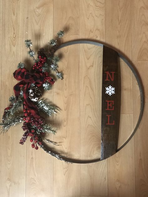 Wine Barrel Wood Projects, Wine Barrel Rings Christmas, Whiskey Barrel Crafts, Wine Barrel Slats Ideas, Barrel Stave Christmas Tree, Bourbon Barrel Projects, Whiskey Barrel Rings Ideas, Wine Barrel Ring Wreath, Wine Barrel Hoops Ideas