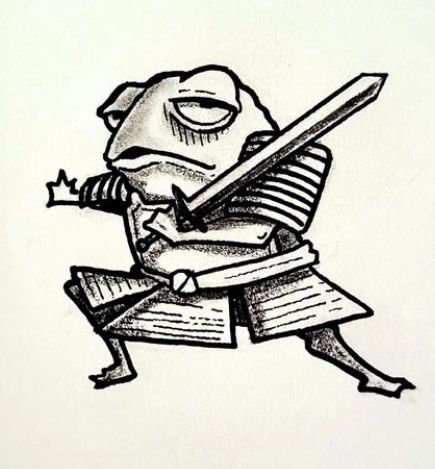 Samurai Frog Drawing, Frog Wearing Cowboy Hat Tattoo, Frog Knight Tattoo, Cowboy Frog Drawing, Samurai Frog Tattoo, Fun Tattoo Ideas, Frog Samurai, Samurai Frog, Frog Cartoon