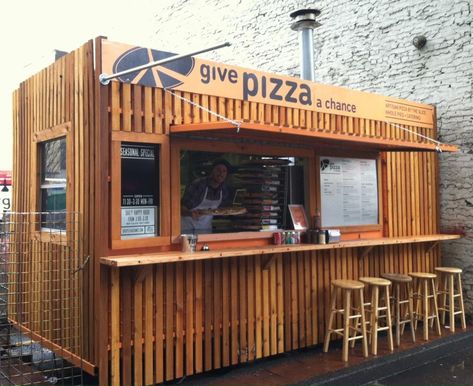 Pizza Kiosk, Pizza Stand, Container Coffee Shop, Street Food Design, Pop Up Cafe, Container Restaurant, Container Cafe, Food Kiosk, Small Cafe Design