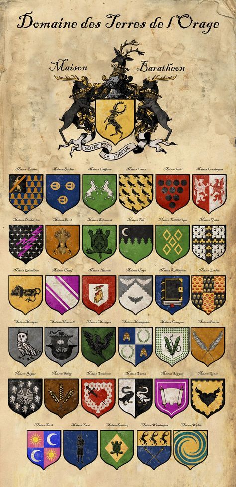 Coats of arms of Westeros - by Popuche Coats Of Arms Symbols, Fantasy Coat Of Arms, Game Of Thrones Crests, Game Of Thrones Flags, Edward The Black Prince, Medieval Coat Of Arms, Medieval Symbols, Medieval Heraldry, Royal Coat Of Arms United Kingdom