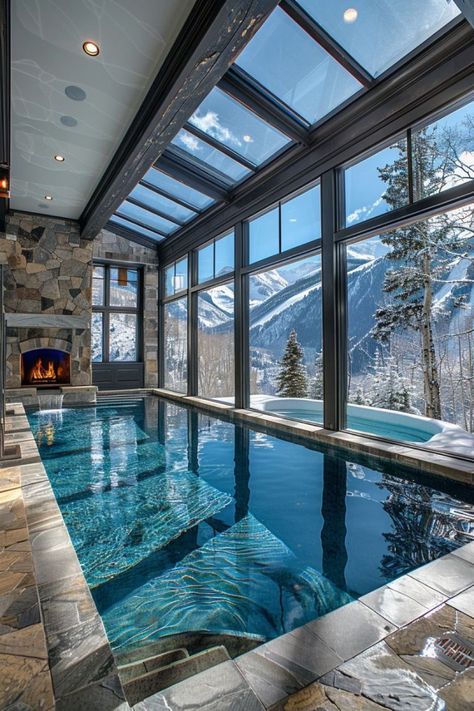 Indoor Swimming Pools Home, Pool Inside The House, Indoor Pools In Houses, Pool Close To House, Dream Pools Luxury Indoor, Pool Hot Tub Combo, Indoor Pool Room, Interior Pool, House Swimming Pool