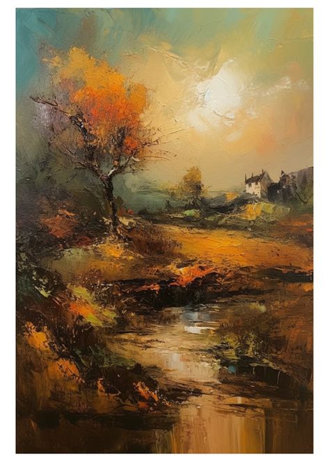 Cheap Artwork, Famous Landscape Paintings, Autumn Landscape Painting, Countryside Art, Countryside Paintings, Free Wall Art, Free Printable Wall Art, Calm Waters, Vintage Autumn