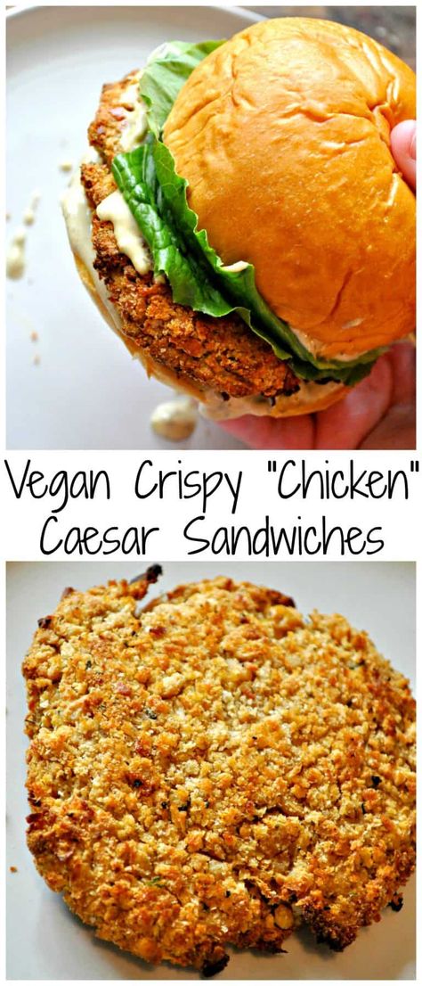 Vegan Crispy "Chicken" Caesar Sandwiches - Rabbit and Wolves Healthy Tasty Vegan Recipes, Chickpea Sandwich Recipes, Ovo Vegetarian Recipes, Vegan Crispy Chicken, Chicken Caesar Sandwich, Crispy Chickpea, Chickpea Patties, Caesar Chicken, Vegan Caesar