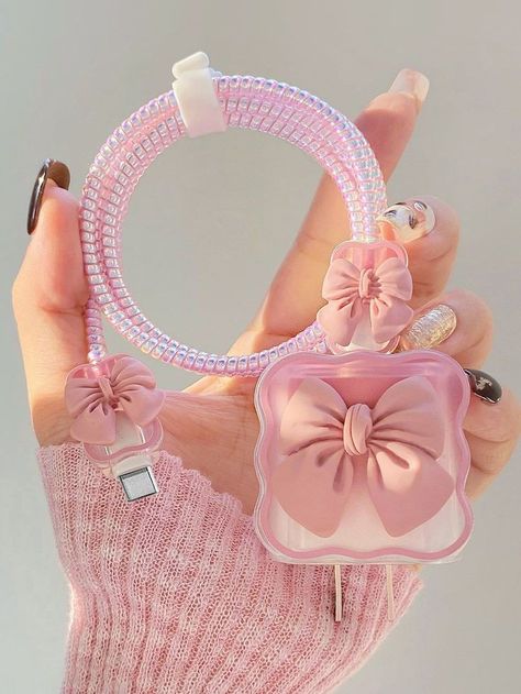 Charger Decoration, Charger Protector, Charger Case, Cable Protector, Pretty Iphone Cases, Bow Decor, Rose Bonbon, Phone Cables, Pink Phone Cases