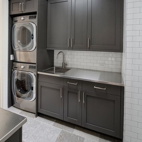 Laundry Room With Stackable Washer Dryer And Sink, Laundry Room Design Double Stack, Utility Room Plans Layout, Washer Dryer Sink Layout, Laundry Room With Stacked Washer And Dryer, Laundry With Stacked Washer And Dryer, Stackable Washer Dryer Laundry Room Sink, Stackable Washer Dryer Laundry Room With Sink, Laundry Room Remodel With Stackable Washer And Dryer