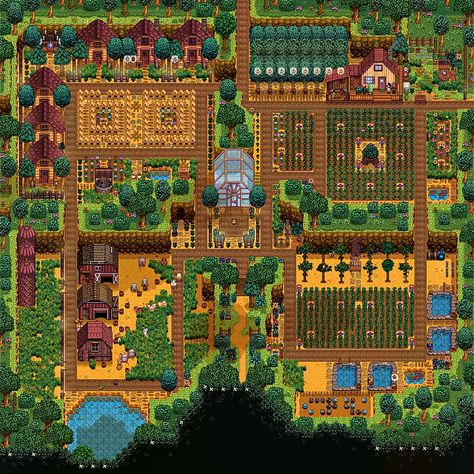 Standee Valley Farm Layout, Stardew Valley Four Corners Layout Aesthetic, Stardew Valley Four Corners Farm Layout Ideas, Stardew Farms Layout, Star Dew Valley Farm Layouts Four Corners, Stardew 4 Corners Layout, Sdv Four Corners Farm Layout, Stardew Valley Expanded Grandpas Farm Layout, Stardew 4 Corners Farm